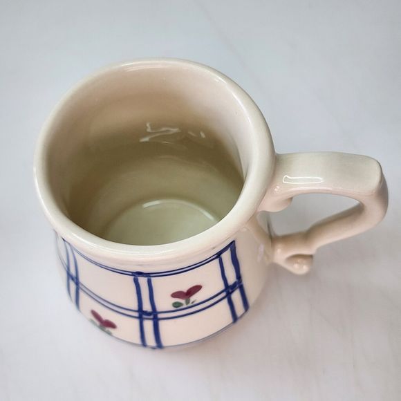 Vintage Hartstone USA Pottery Coffee Mug With Plaid And Heart Shape Flowers - Picture 11 of 12